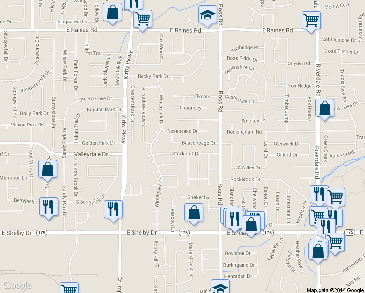 map of restaurants, bars, coffee shops, grocery stores, and more near 6619 Beaverlodge Drive in Memphis