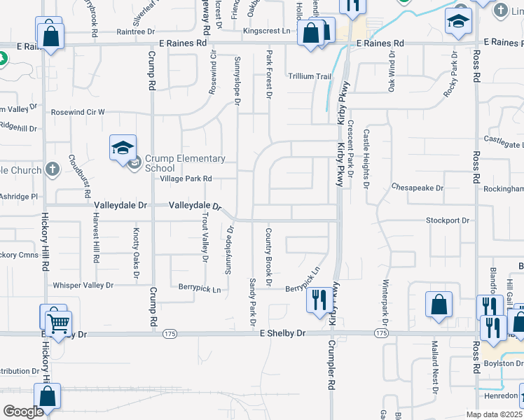 map of restaurants, bars, coffee shops, grocery stores, and more near 6309 Golden Park Drive in Memphis