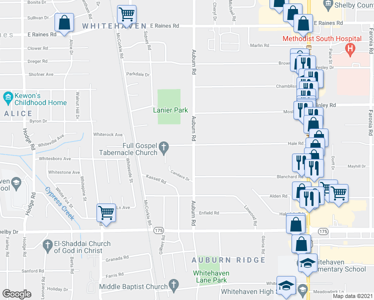 map of restaurants, bars, coffee shops, grocery stores, and more near 843 Hale Road in Memphis