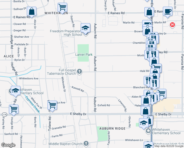 map of restaurants, bars, coffee shops, grocery stores, and more near 843 Hale Road in Memphis