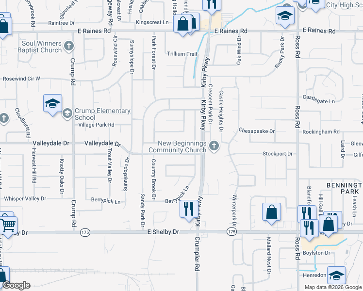 map of restaurants, bars, coffee shops, grocery stores, and more near 6401 Golden Park Drive in Memphis