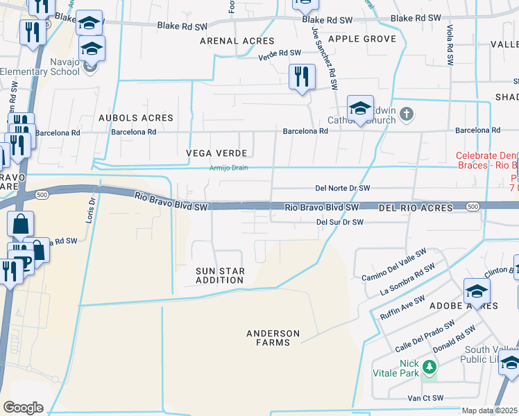 map of restaurants, bars, coffee shops, grocery stores, and more near in South Valley