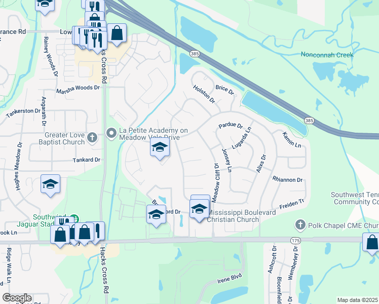 map of restaurants, bars, coffee shops, grocery stores, and more near 8244 Post Creek Cove in Memphis