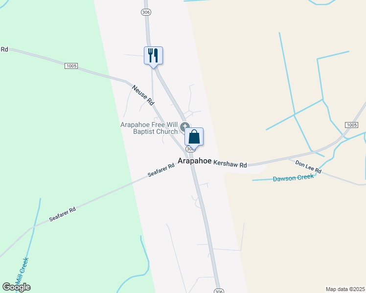 map of restaurants, bars, coffee shops, grocery stores, and more near 10633 Neuse Road in Grantsboro