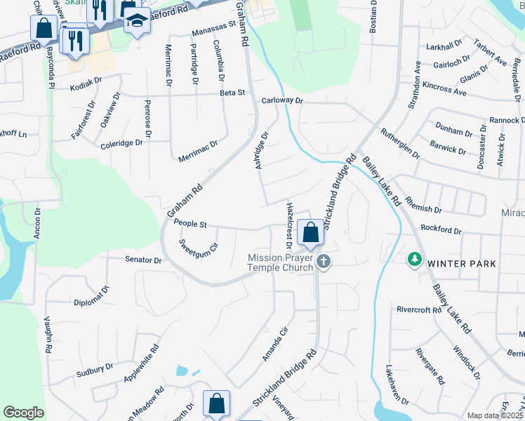 map of restaurants, bars, coffee shops, grocery stores, and more near 3509 Beckford Lane in Fayetteville