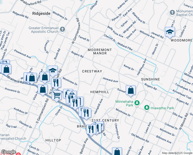map of restaurants, bars, coffee shops, grocery stores, and more near 311 Crestway Drive in Chattanooga