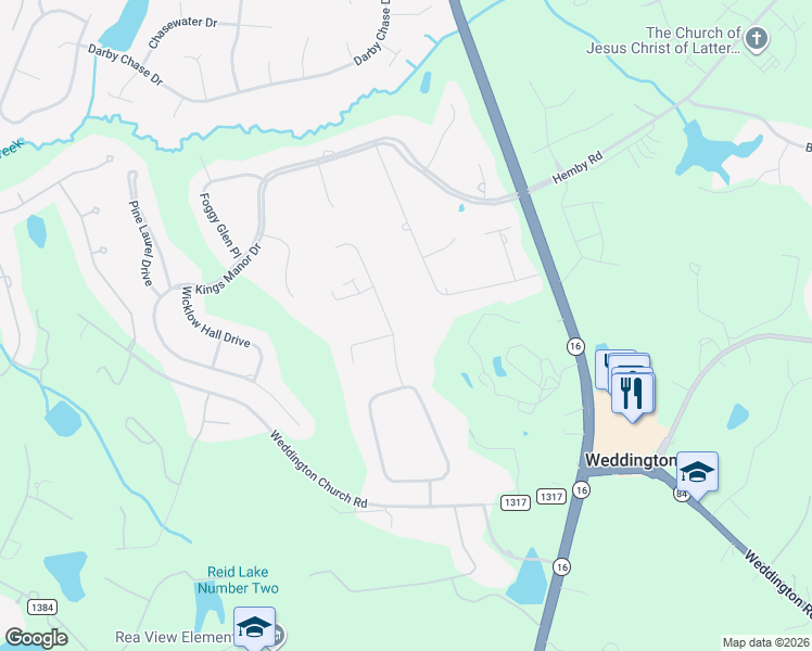map of restaurants, bars, coffee shops, grocery stores, and more near 130 Valley Glen Drive in Waxhaw