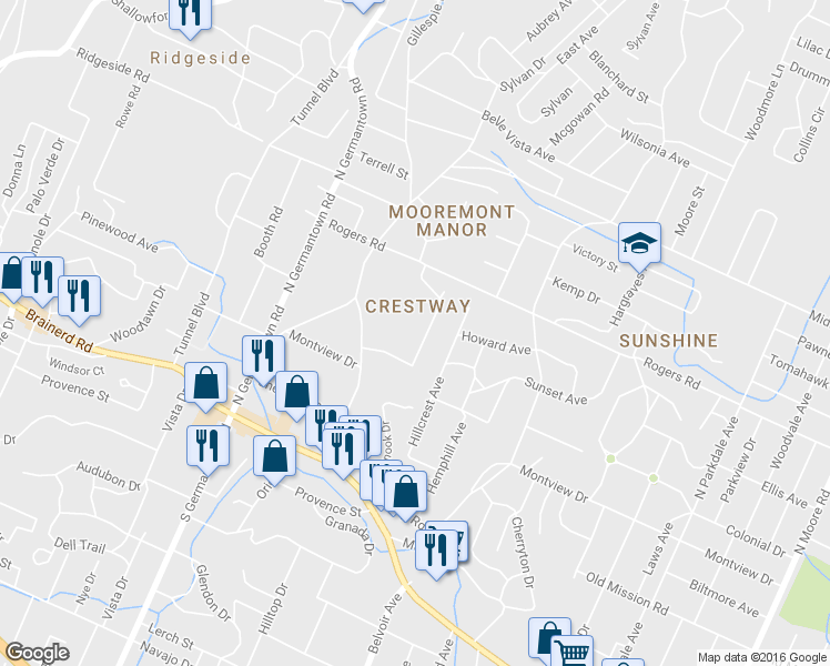 map of restaurants, bars, coffee shops, grocery stores, and more near 311 Crestway Drive in Chattanooga