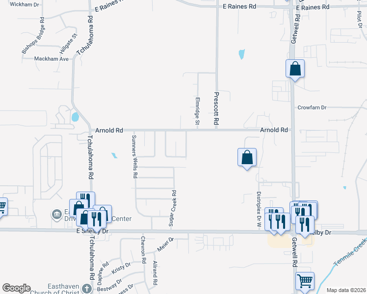 map of restaurants, bars, coffee shops, grocery stores, and more near 4466 Old Quarry Road in Memphis