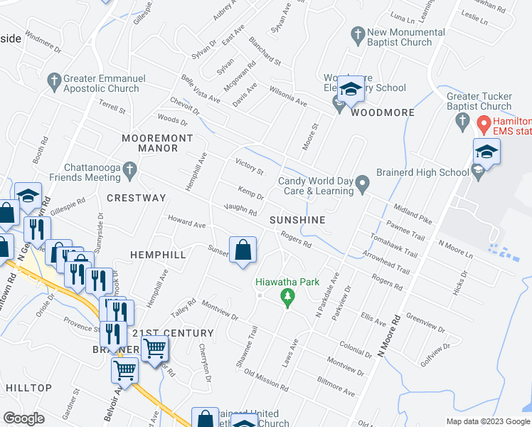 map of restaurants, bars, coffee shops, grocery stores, and more near 506 Hargraves Avenue in Chattanooga