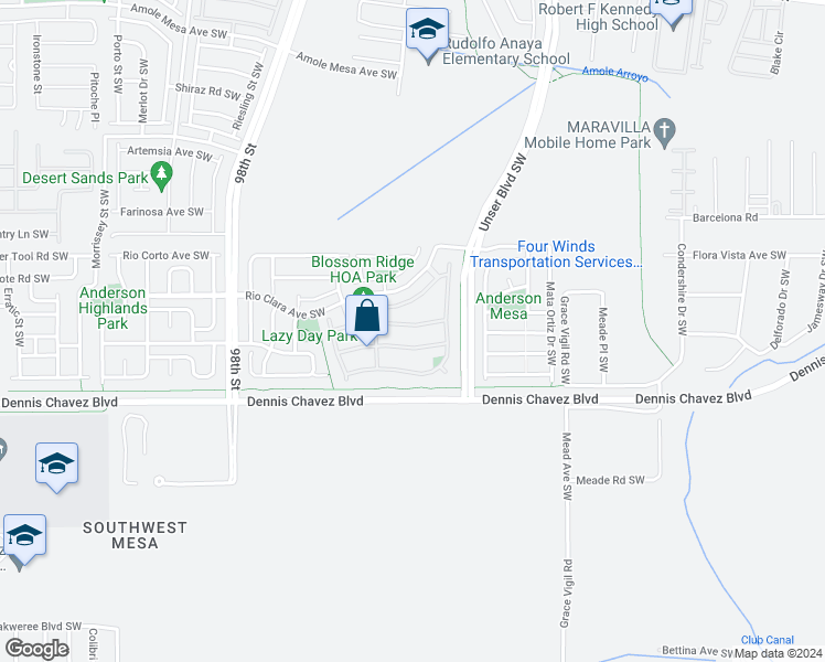 map of restaurants, bars, coffee shops, grocery stores, and more near 8932 Violet Orchid Tr Southwest in Albuquerque