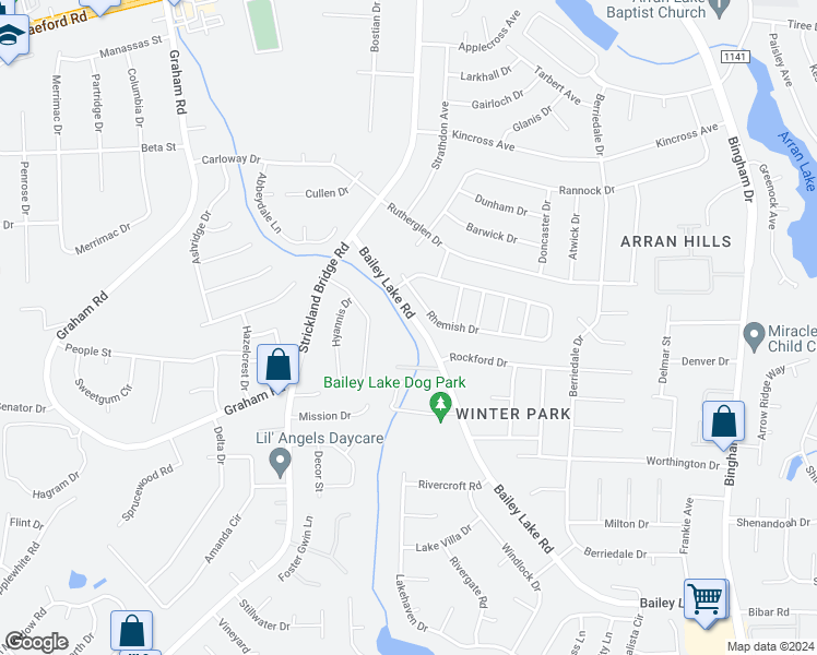 map of restaurants, bars, coffee shops, grocery stores, and more near 6853 Bailey Lake Road in Fayetteville