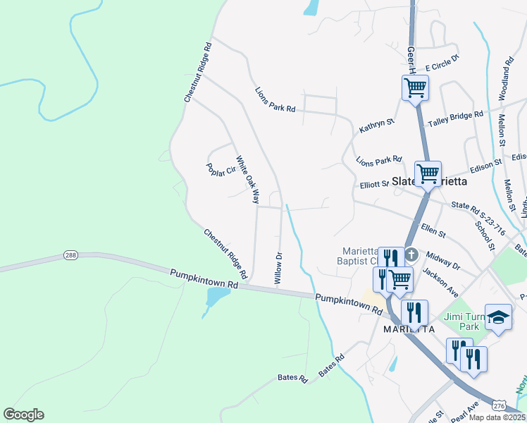 map of restaurants, bars, coffee shops, grocery stores, and more near 324 White Oak Way in Slater-Marietta