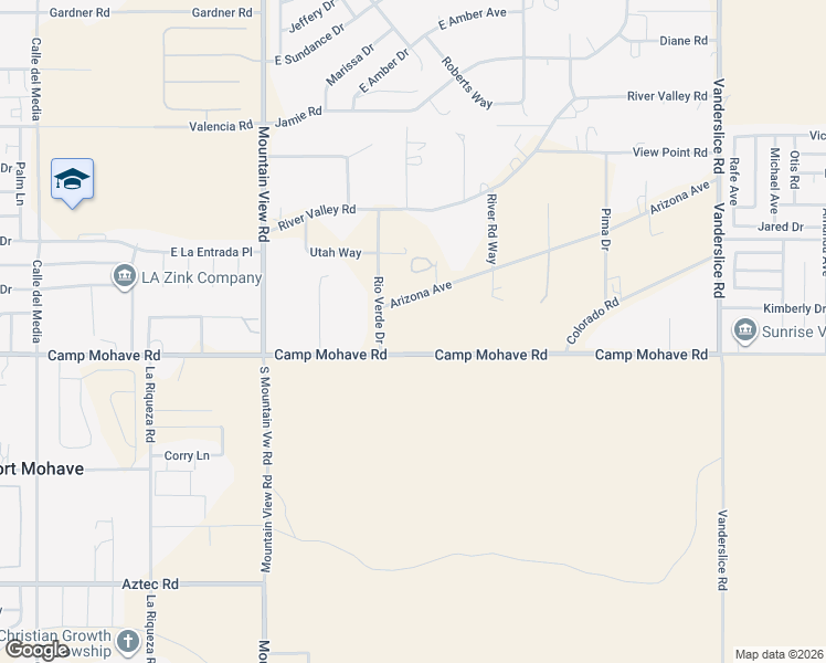 map of restaurants, bars, coffee shops, grocery stores, and more near 2163 Camp Mohave Road in Fort Mohave
