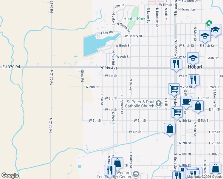 map of restaurants, bars, coffee shops, grocery stores, and more near 215 South Park Road in Hobart
