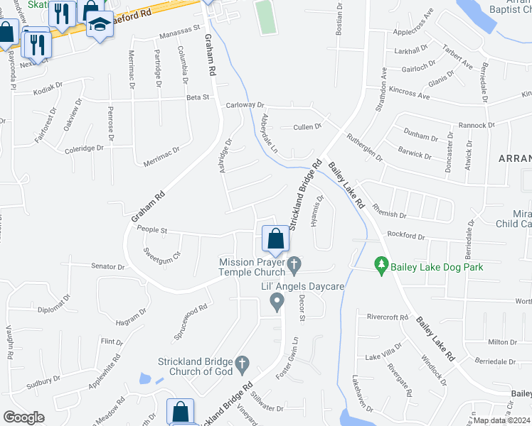 map of restaurants, bars, coffee shops, grocery stores, and more near 6229 Withers Drive in Fayetteville