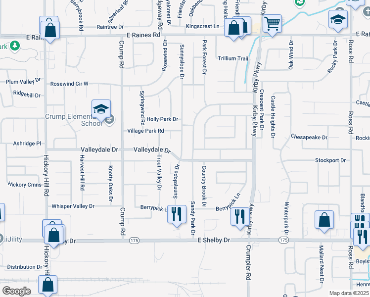 map of restaurants, bars, coffee shops, grocery stores, and more near 4456 Sunnyslope Drive in Memphis