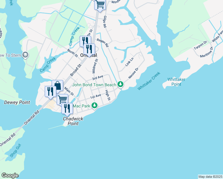 map of restaurants, bars, coffee shops, grocery stores, and more near 903 1st Avenue in Oriental