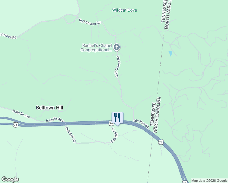 map of restaurants, bars, coffee shops, grocery stores, and more near 334 Belaire Drive in Copperhill