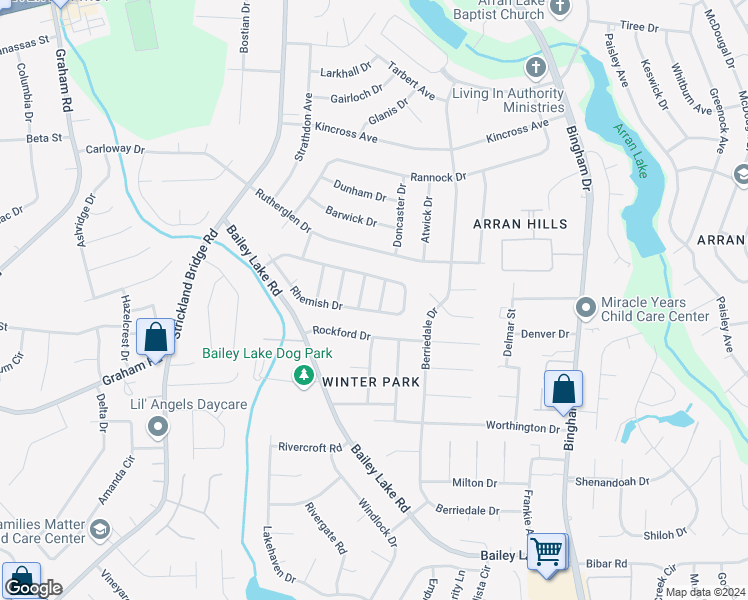 map of restaurants, bars, coffee shops, grocery stores, and more near 1422 Farwell Drive in Fayetteville