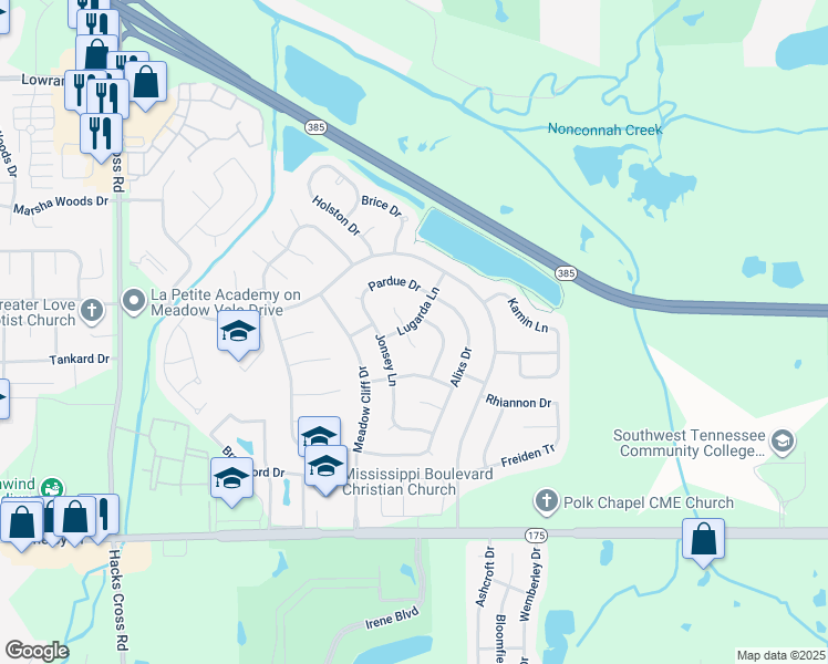 map of restaurants, bars, coffee shops, grocery stores, and more near 4454 South Kanita Cove in Memphis