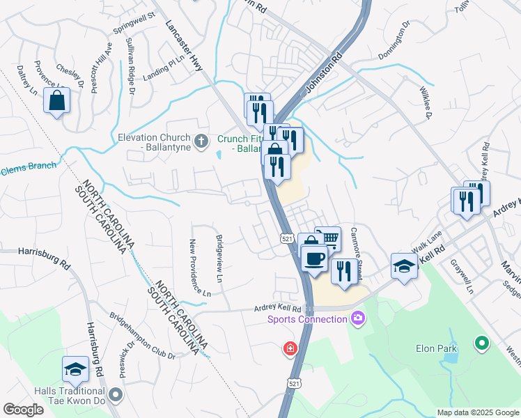 map of restaurants, bars, coffee shops, grocery stores, and more near 12001 Elizabeth Madison Court in Charlotte