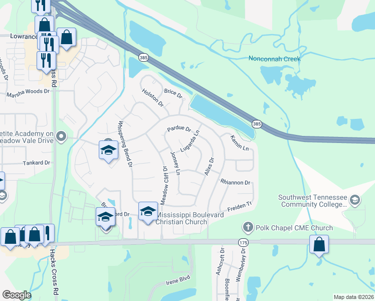 map of restaurants, bars, coffee shops, grocery stores, and more near 4470 South Kanita Cove in Memphis