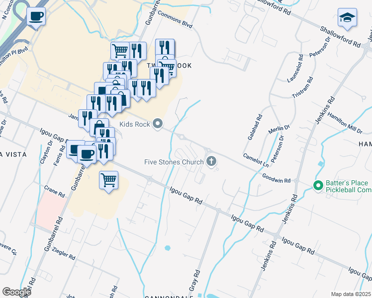 map of restaurants, bars, coffee shops, grocery stores, and more near 2068 Igou Crossing Drive in Chattanooga