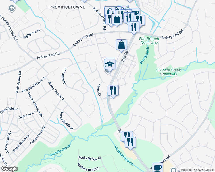 map of restaurants, bars, coffee shops, grocery stores, and more near 9336 Hanworth Trace Drive in Charlotte