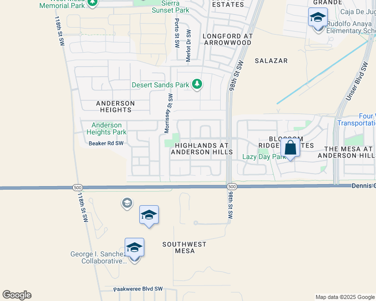 map of restaurants, bars, coffee shops, grocery stores, and more near 3223 Rio San Diego Place Southwest in Albuquerque
