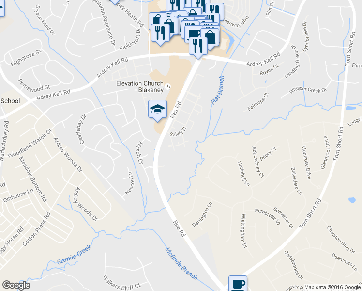 map of restaurants, bars, coffee shops, grocery stores, and more near 8508 Dianthus Court in Charlotte