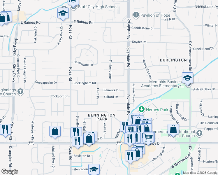 map of restaurants, bars, coffee shops, grocery stores, and more near 6895 Glenwick Drive in Memphis