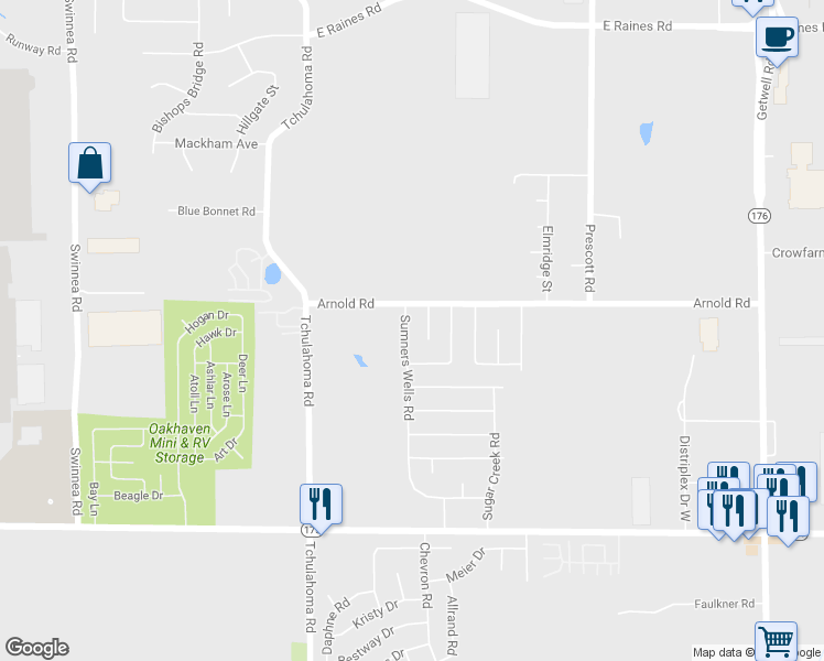 map of restaurants, bars, coffee shops, grocery stores, and more near 4466 Sumners Wells Road in Memphis