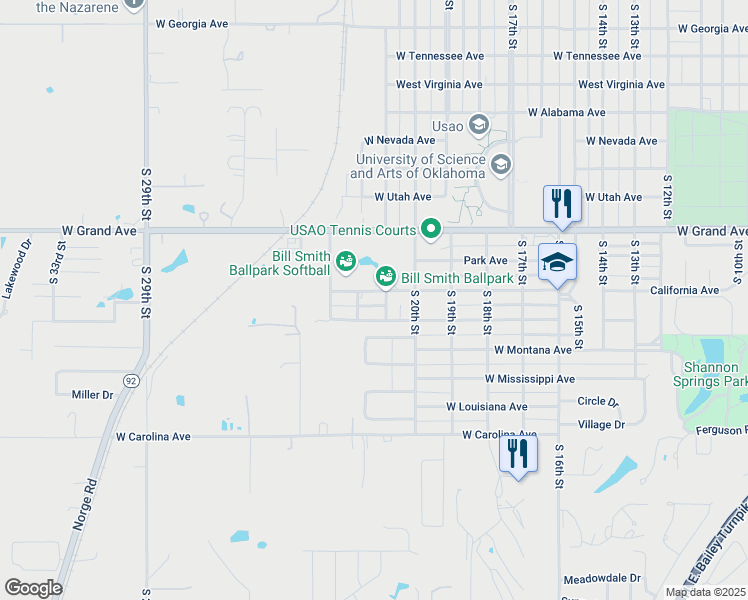 map of restaurants, bars, coffee shops, grocery stores, and more near 2116 Arizona Avenue in Chickasha