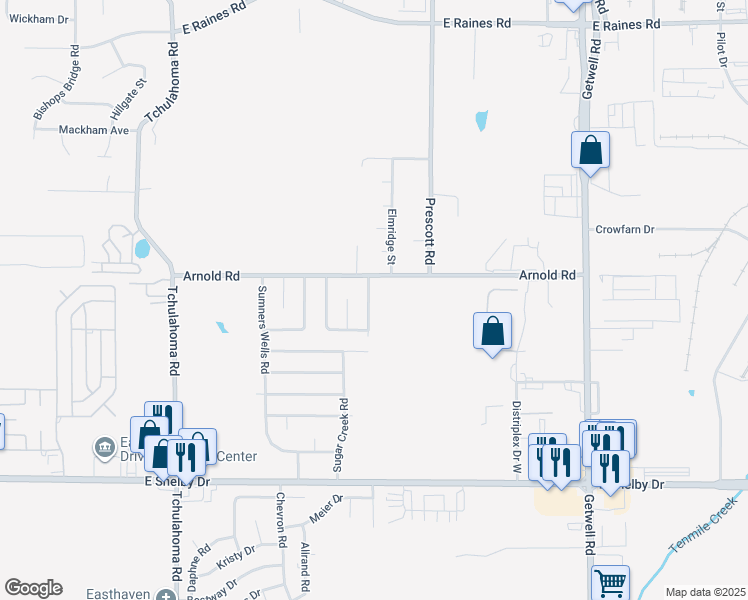 map of restaurants, bars, coffee shops, grocery stores, and more near 4466 Old Quarry Road in Memphis