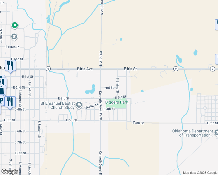 map of restaurants, bars, coffee shops, grocery stores, and more near 2nd Street in Hobart