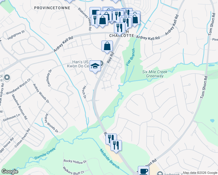 map of restaurants, bars, coffee shops, grocery stores, and more near 8508 Dianthus Court in Charlotte