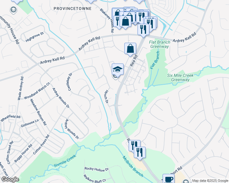 map of restaurants, bars, coffee shops, grocery stores, and more near 9336 Hanworth Trace Drive in Charlotte
