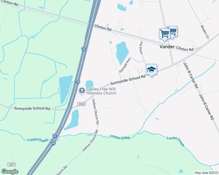 map of restaurants, bars, coffee shops, grocery stores, and more near 3690 Sunnyside School Road in Fayetteville