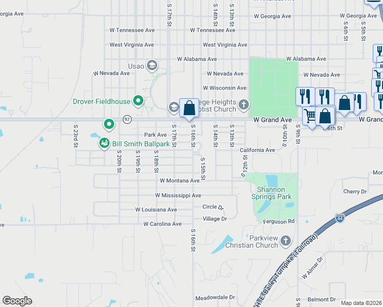 map of restaurants, bars, coffee shops, grocery stores, and more near 1612 Arizona Avenue in Chickasha