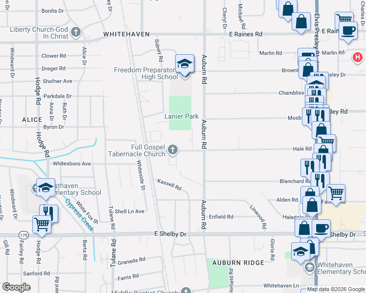 map of restaurants, bars, coffee shops, grocery stores, and more near 815 Hale Road in Memphis