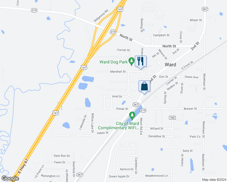 map of restaurants, bars, coffee shops, grocery stores, and more near 21 Langford Street in Ward