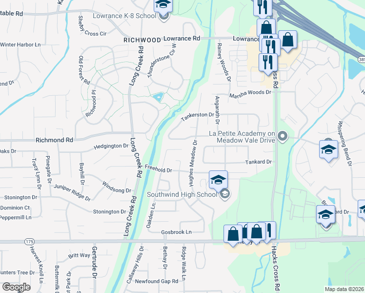 map of restaurants, bars, coffee shops, grocery stores, and more near 7794 Meadow Vale Drive in Memphis