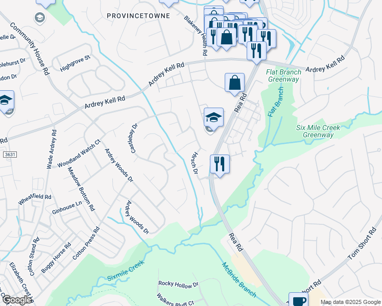 map of restaurants, bars, coffee shops, grocery stores, and more near 9304 Hanworth Trace Drive in Charlotte