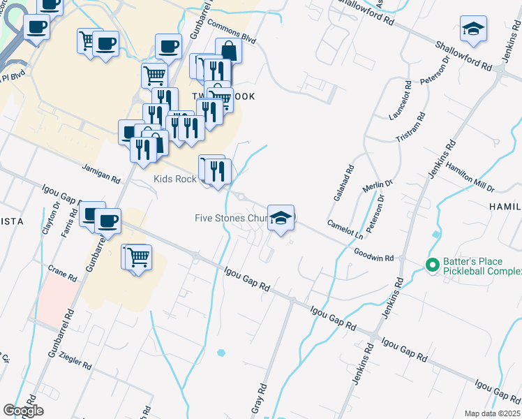 map of restaurants, bars, coffee shops, grocery stores, and more near 2068 Igou Crossing Drive in Chattanooga