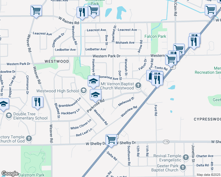 map of restaurants, bars, coffee shops, grocery stores, and more near 727 Bonwood Avenue in Memphis
