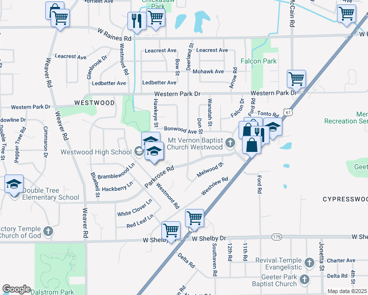 map of restaurants, bars, coffee shops, grocery stores, and more near 727 Bonwood Avenue in Memphis