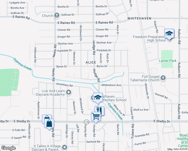 map of restaurants, bars, coffee shops, grocery stores, and more near 4413 Hodge Road in Memphis