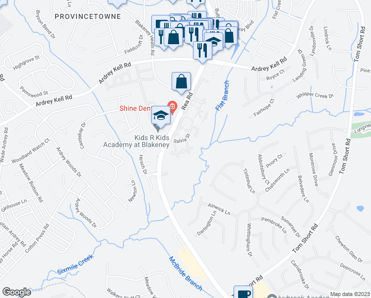 map of restaurants, bars, coffee shops, grocery stores, and more near 8505 Dianthus Court in Charlotte