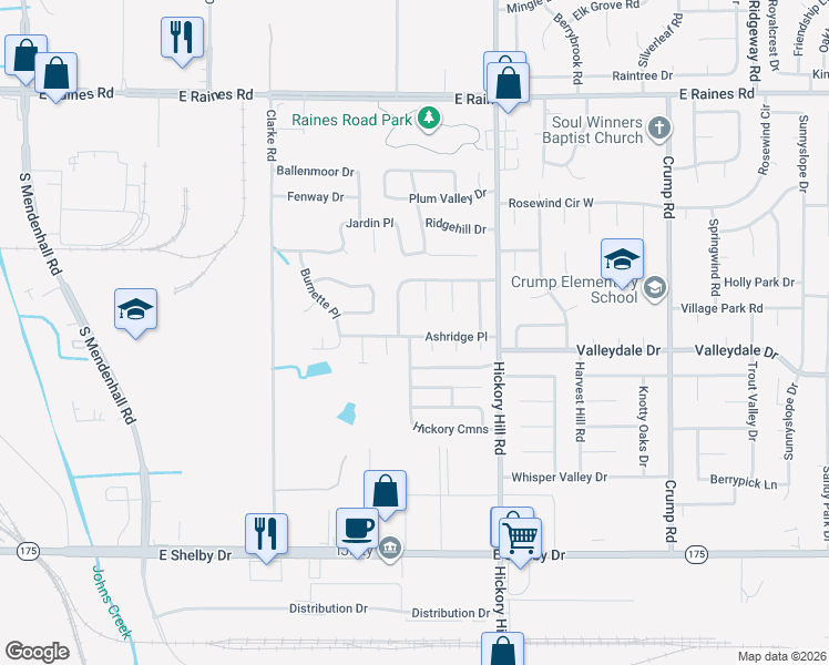 map of restaurants, bars, coffee shops, grocery stores, and more near 4409 Sunny Morning Cove in Memphis